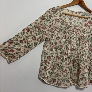 Denim & Supply Ralph Lauren‎ Blouse Size XL 3/4 Sleeve Boho Chic Pintuck Floral